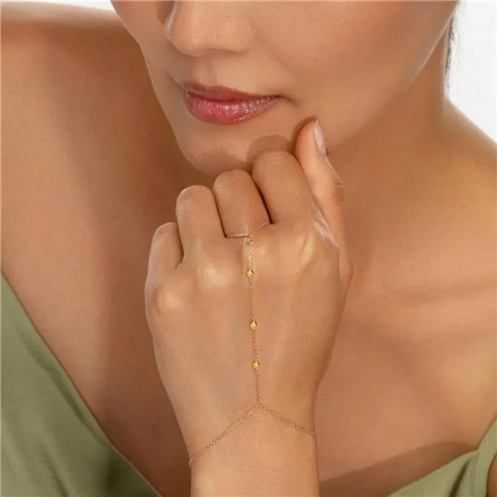 Gold hand chain bracelet ring slave cuff dainty 14k gold plated cubic zircon jew